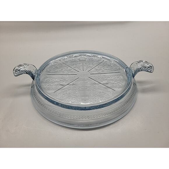 Vintage Fire King Oven Glass Philbe Sapphire Blue Trivet Handled Table Server - Picture 1 of 4